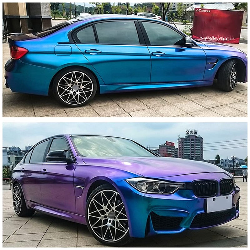 ATMOMO Purple to Lake Blue Glossy Metallic Chameleon Vinyl Wrap Sparking Diamond Color Change DIY Vehicle Vinyl Film, 59.8'' x 29.5'' - Image 2
